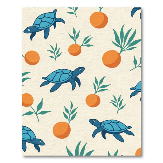 Cute Blue Turtles Orange Branches Pattern Rug