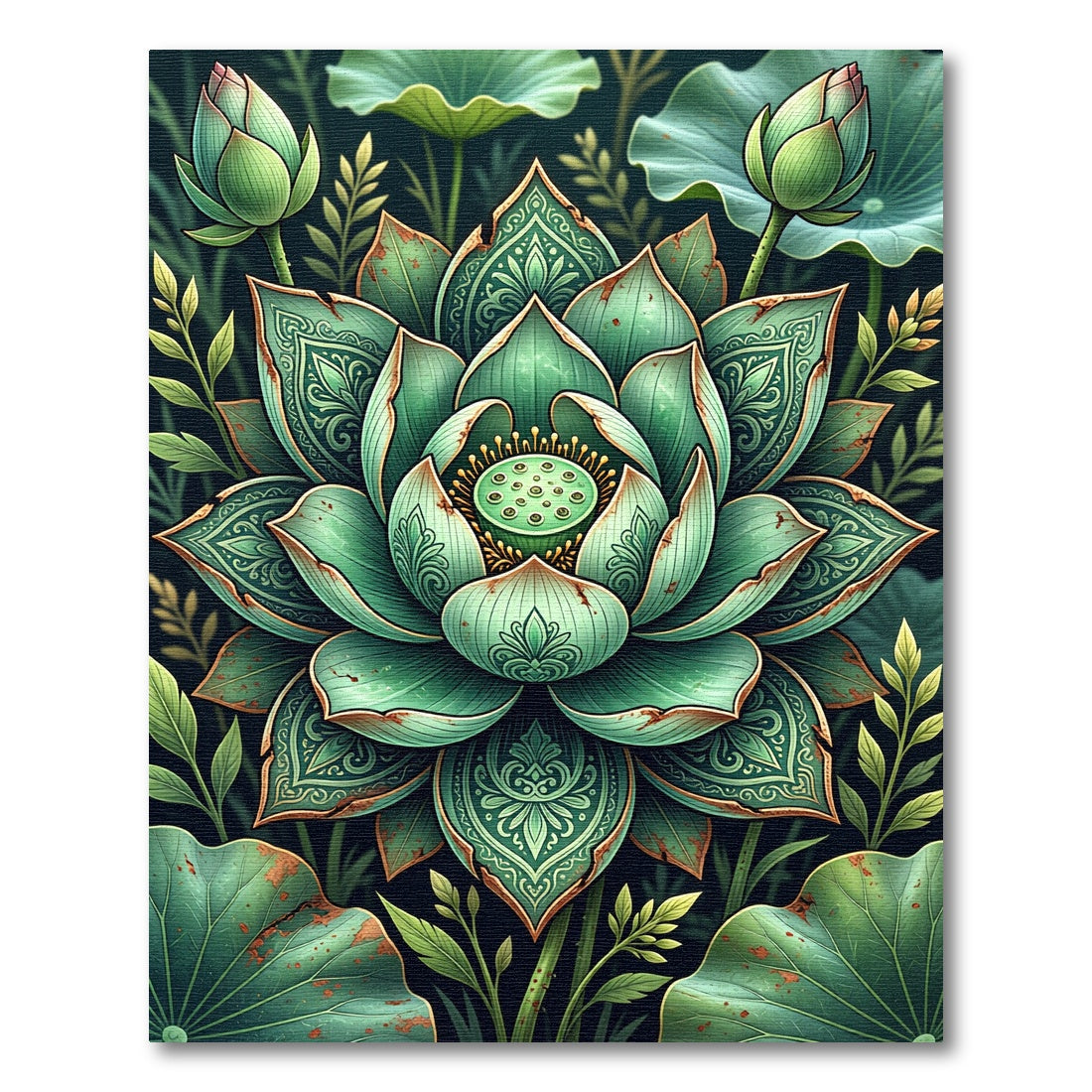 Emerald Lotus Ornamental Botanical Art Rug