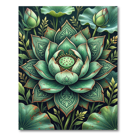Emerald Lotus Ornamental Botanical Art Rug