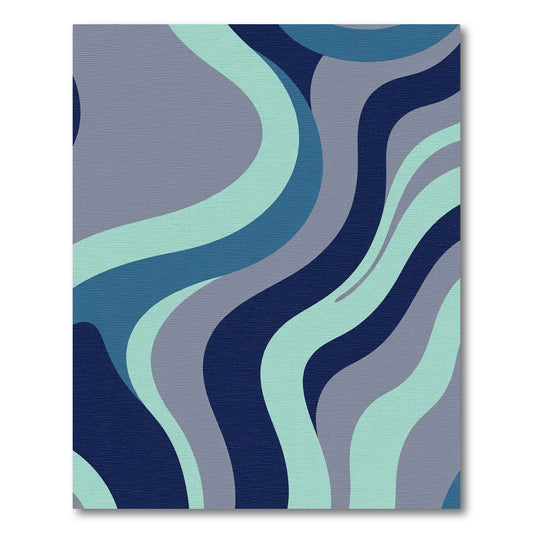 Retro Blue Abstract Wavy Stripes Rug