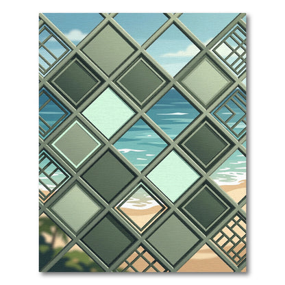 Teal Geometric Overlapping Diamond Coastal View Rug