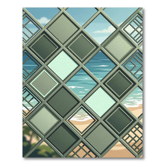 Teal Geometric Overlapping Diamond Coastal View Rug