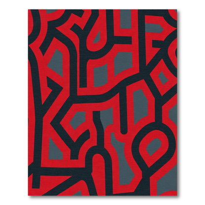 Bold Red Abstract Maze Rug
