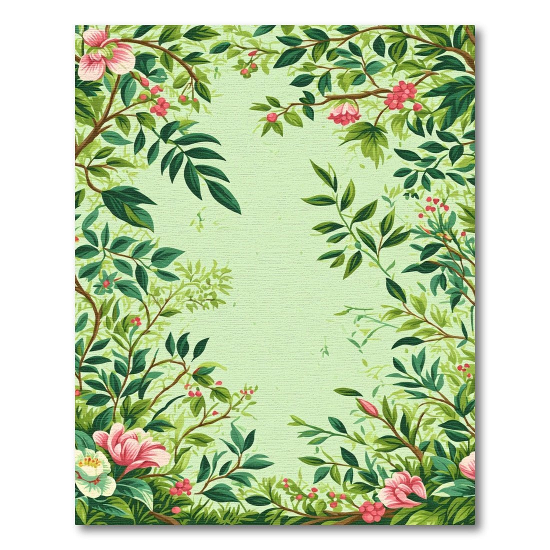 Lush Pink Blossom Greenery Border Rug