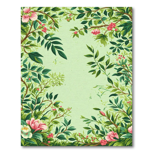 Lush Pink Blossom Greenery Border Rug