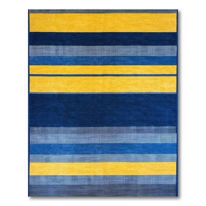 Bold Navy Gold Striped Modern Rug