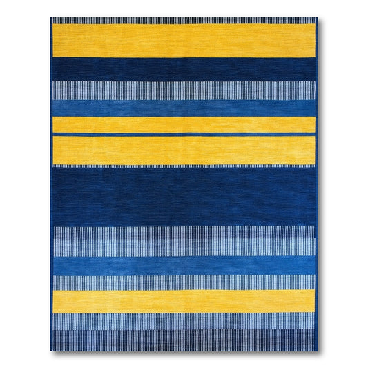 Bold Navy Gold Striped Modern Rug