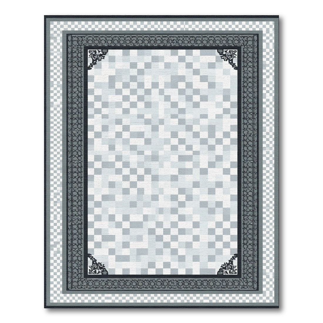 Monochrome Abstract Square Border Rug