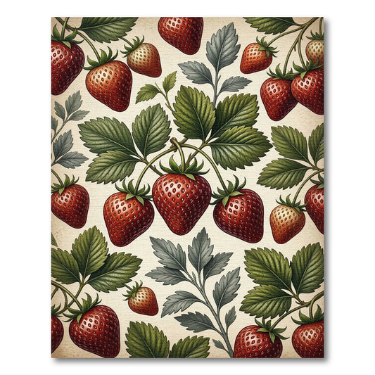 Classic Botanical Strawberry Herbaceous Illustration Rug