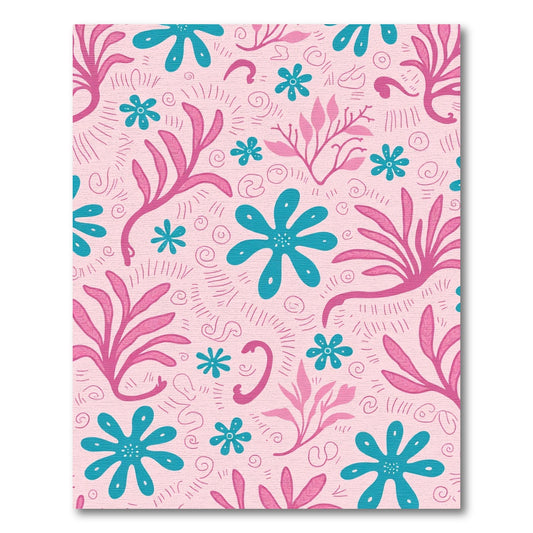 Pink Cyan Whimsical Floral Swirl Rug