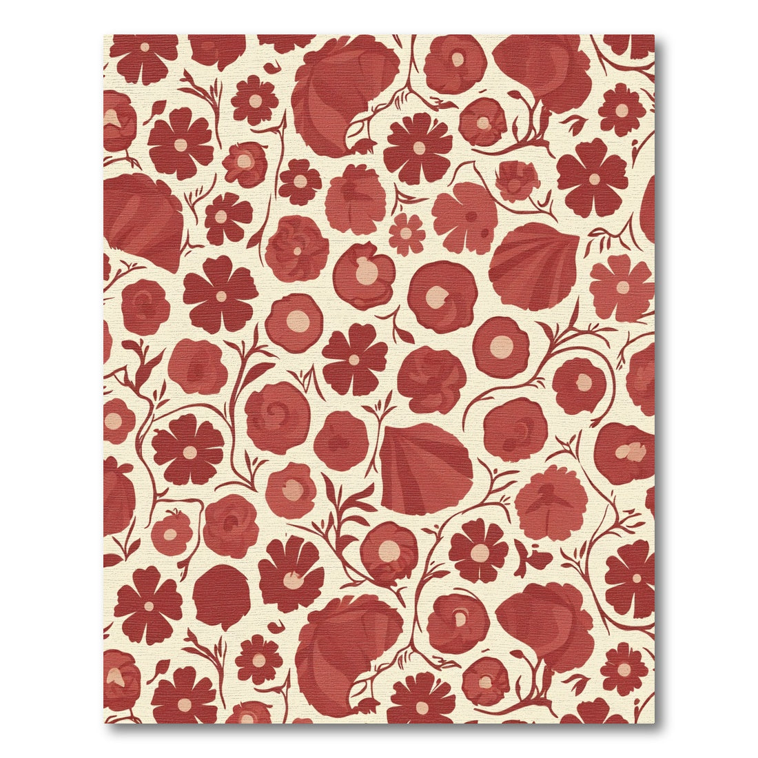 Crimson Floral Vines Cream Background Rug