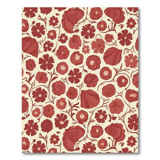 Crimson Floral Vines Cream Background Rug