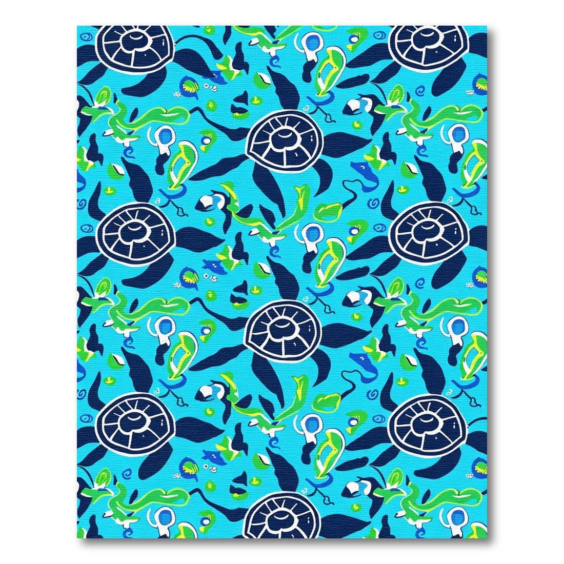 Bright Blue Sea Turtle Aquatic Collage Rug