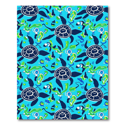 Bright Blue Sea Turtle Aquatic Collage Rug