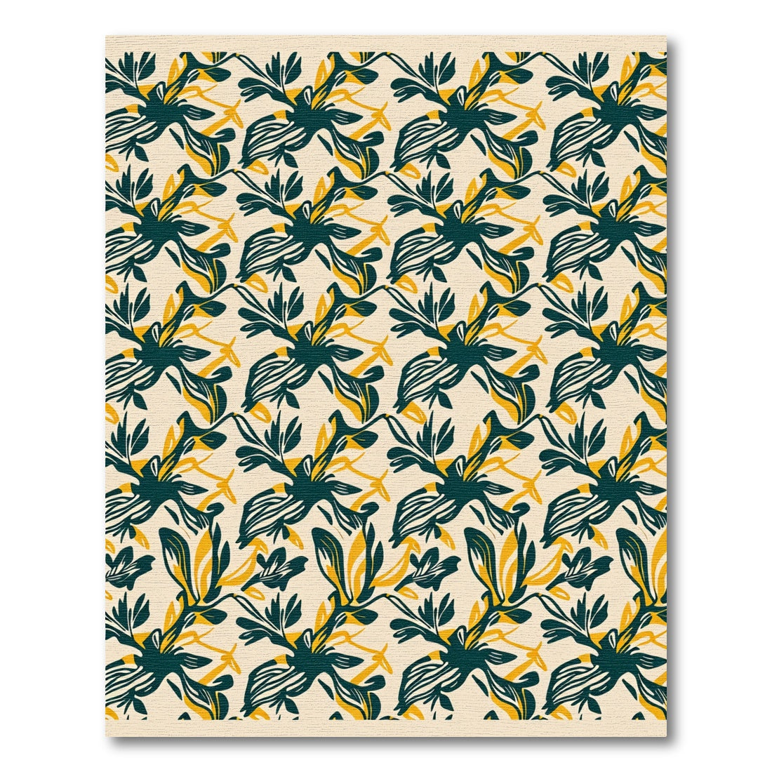 Teal Yellow Abstract Botanical Branch Rug