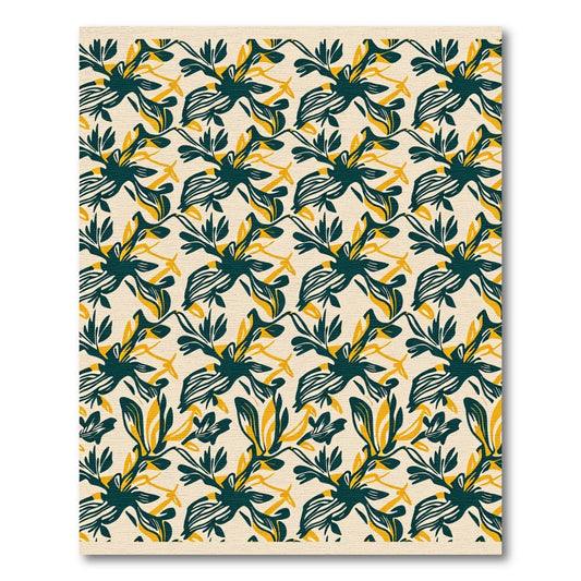 Teal Yellow Abstract Botanical Branch Rug