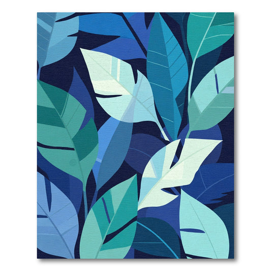 Deep Blue Tropical Leaves Rug