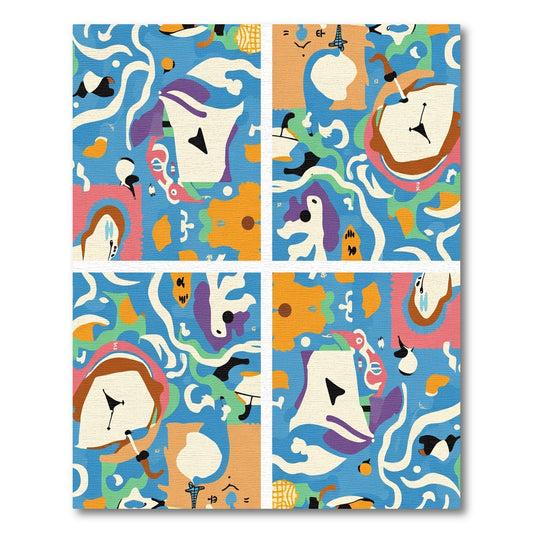 Playful Blue Abstract Whimsical Shapes Rug