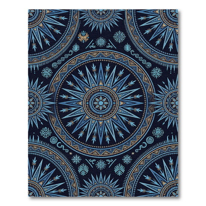 Deep Blue Golden Sunburst Mandala Rug