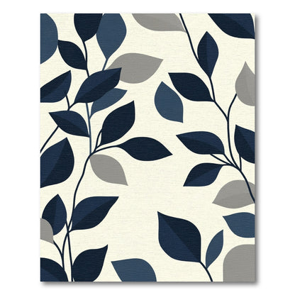 Navy Blue Gray Leaf Branches Rug