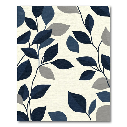 Navy Blue Gray Leaf Branches Rug