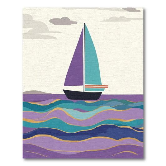 Purple Teal Sailboat Ocean Waves Rug