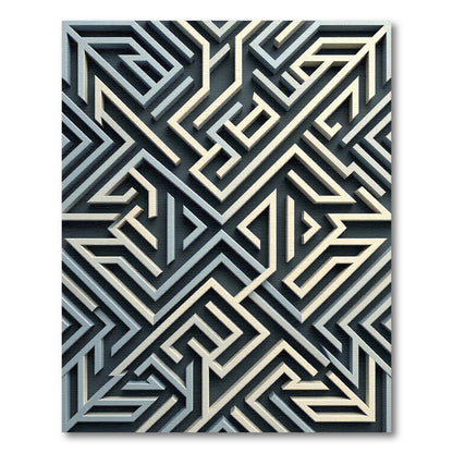 Geometric Ivory and Slate Labyrinth Abstract Rug