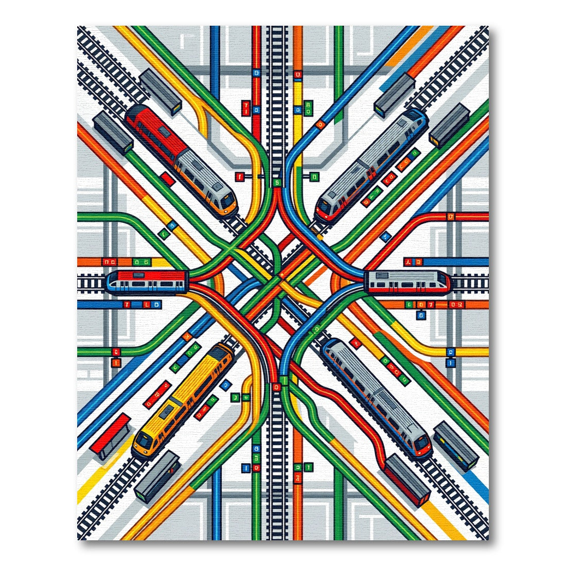 Vibrant Modern Abstract Geometric Railway Art Rug