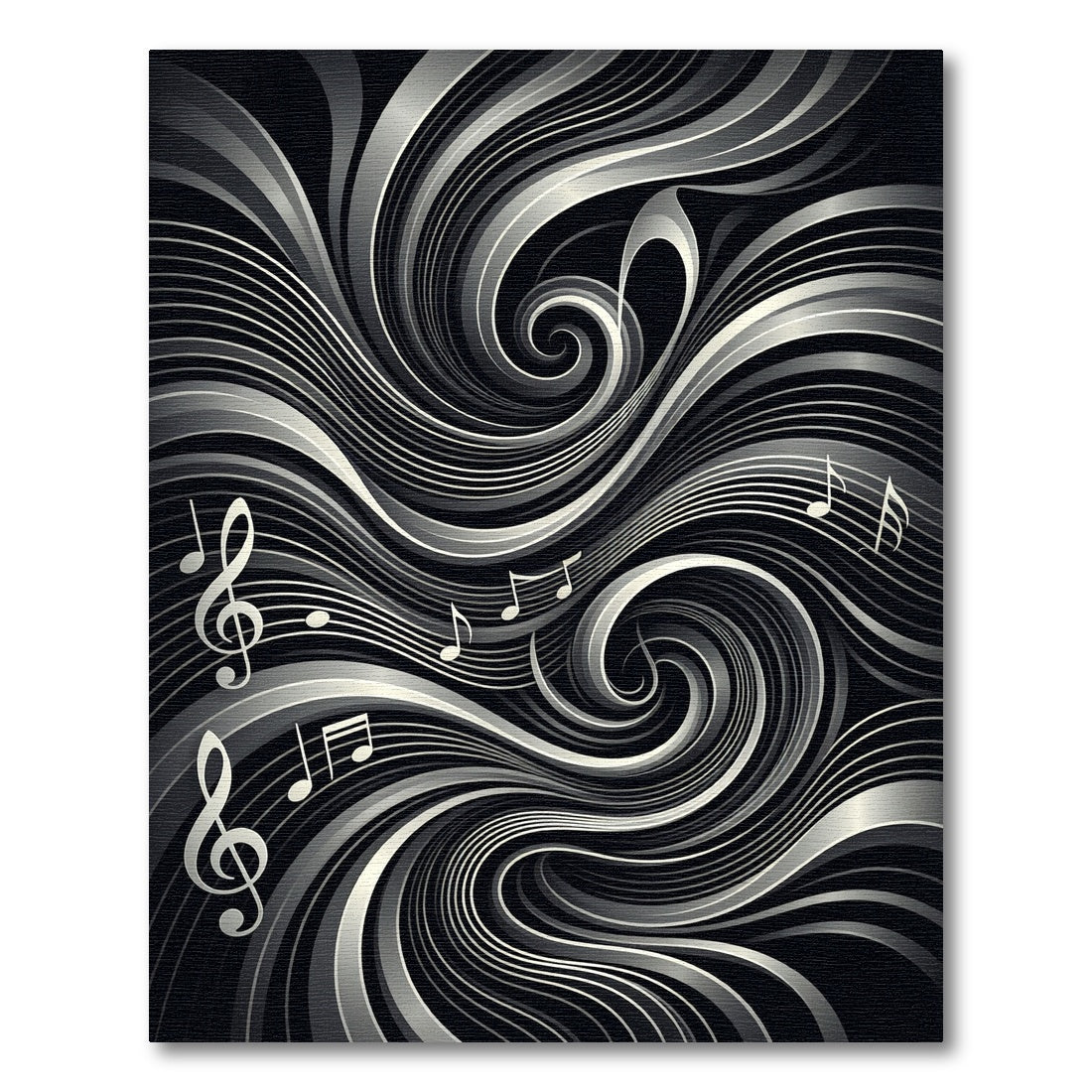 Monochrome Swirl Music Notes Rug