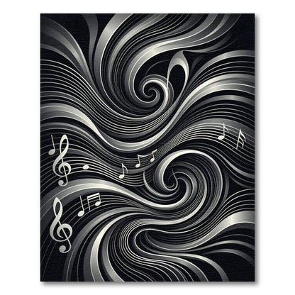Monochrome Swirl Music Notes Rug