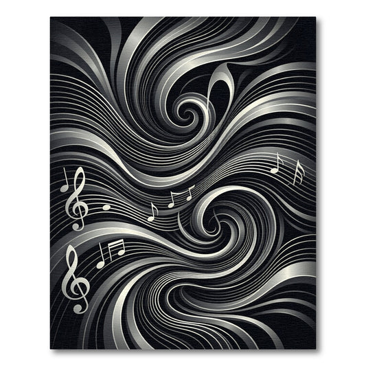Monochrome Swirl Music Notes Rug