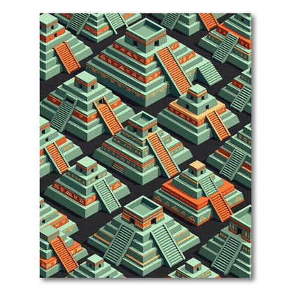 Green Orange stepped temple tessellation Rug