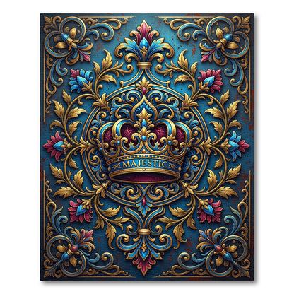 Majestic Royal Blue Gold Crown Medallion Rug