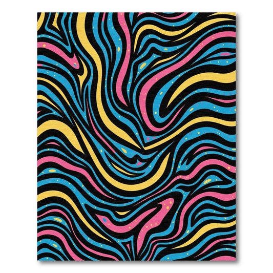 Vibrant Pink Blue Yellow Zebra Waves Rug