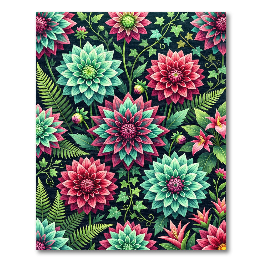 Vibrant Pink and Teal Botanical Dahlia Rug