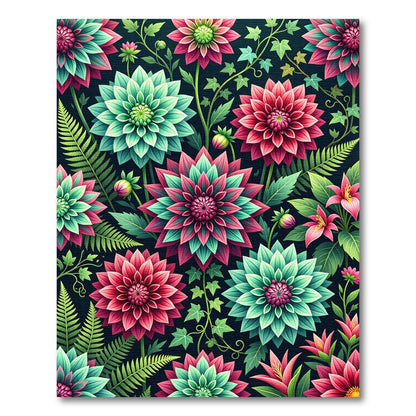 Vibrant Pink and Teal Botanical Dahlia Rug