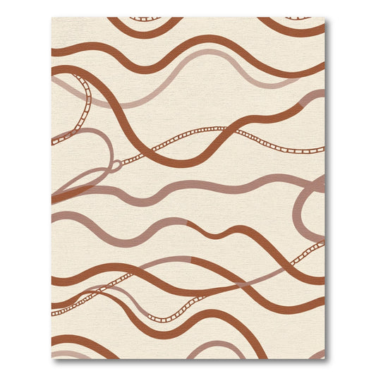 Earthy Mocha Wavy Chain Lines Rug