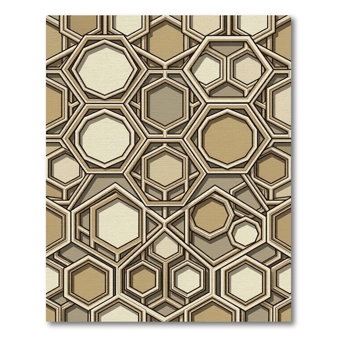 Beige Geometric Hexagon Earth Tone Lattice Rug