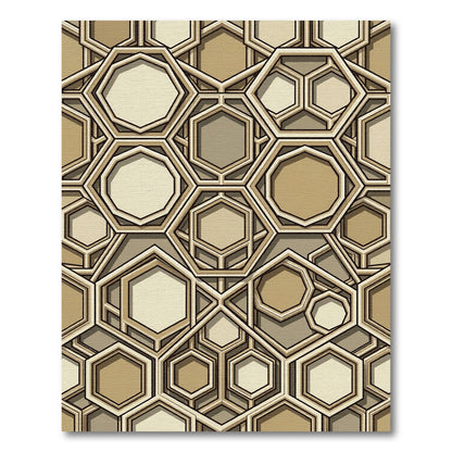 Beige Geometric Hexagon Earth Tone Lattice Rug