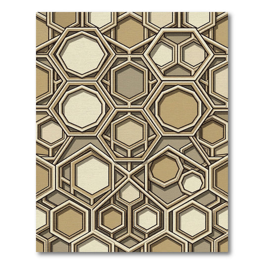 Beige Geometric Hexagon Earth Tone Lattice Rug