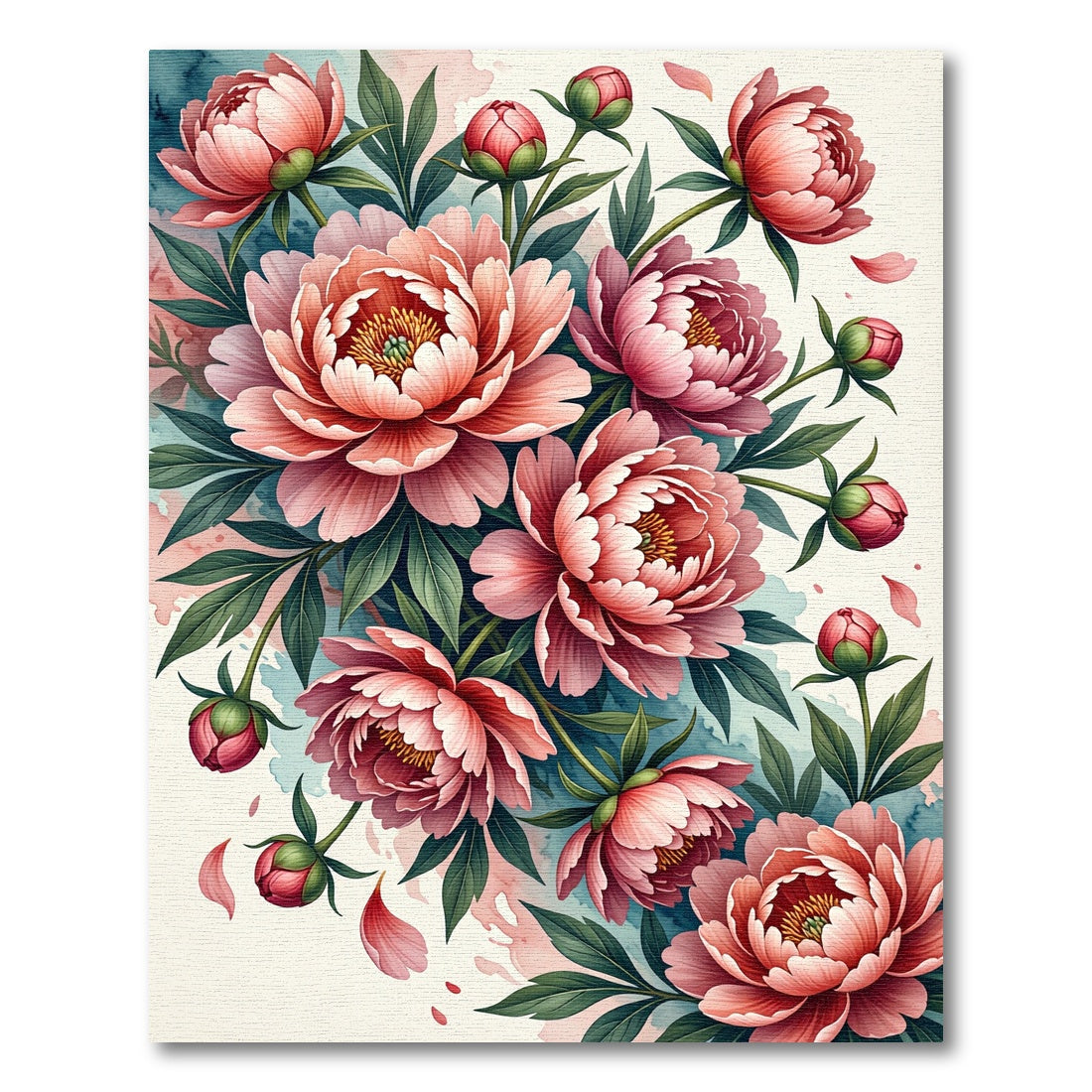 Blushing Peony Watercolor Floral Art Rug