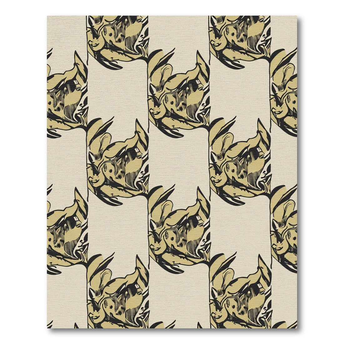 Cream Black Golden Floral Scroll Rug