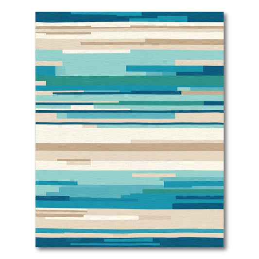 Abstract Blue Cream Stripe Rug