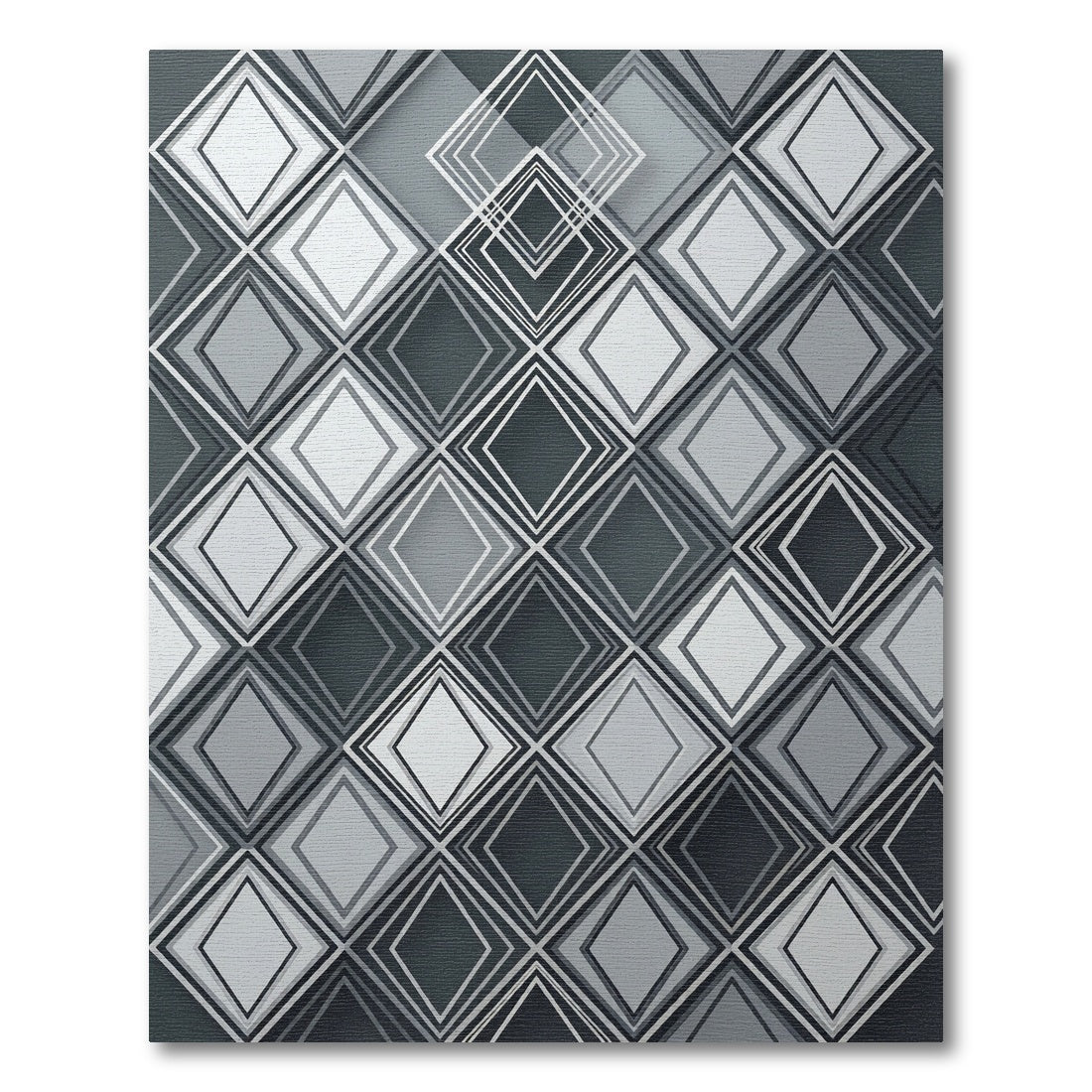 Monochrome Geometric Diamond Layered Tiles Rug