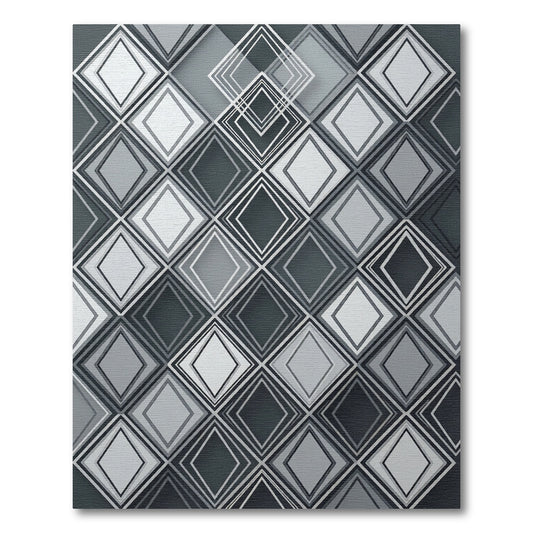 Monochrome Geometric Diamond Layered Tiles Rug