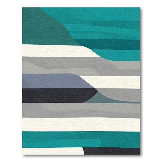 Teal Gray White Horizontal Layers Rug
