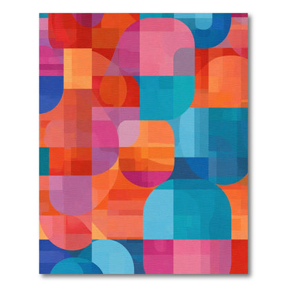 Vibrant Geometric Circles and Squares Rug