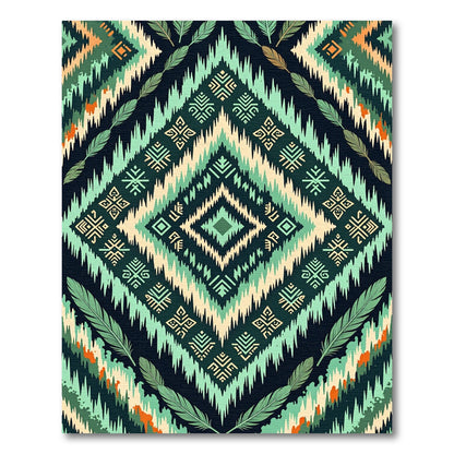 Teal Feathered Diamond Tribal Rug
