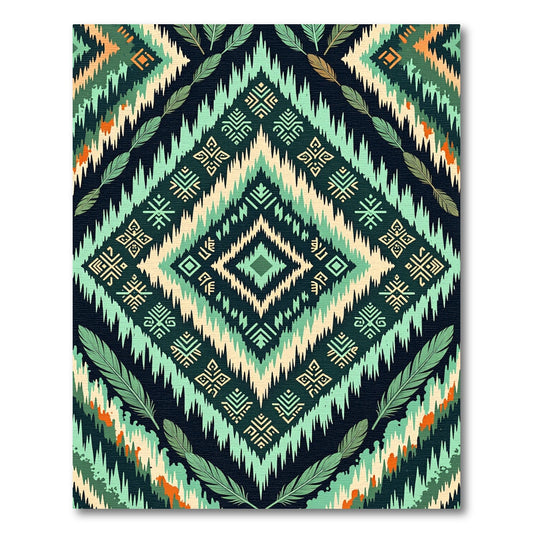 Teal Feathered Diamond Tribal Rug