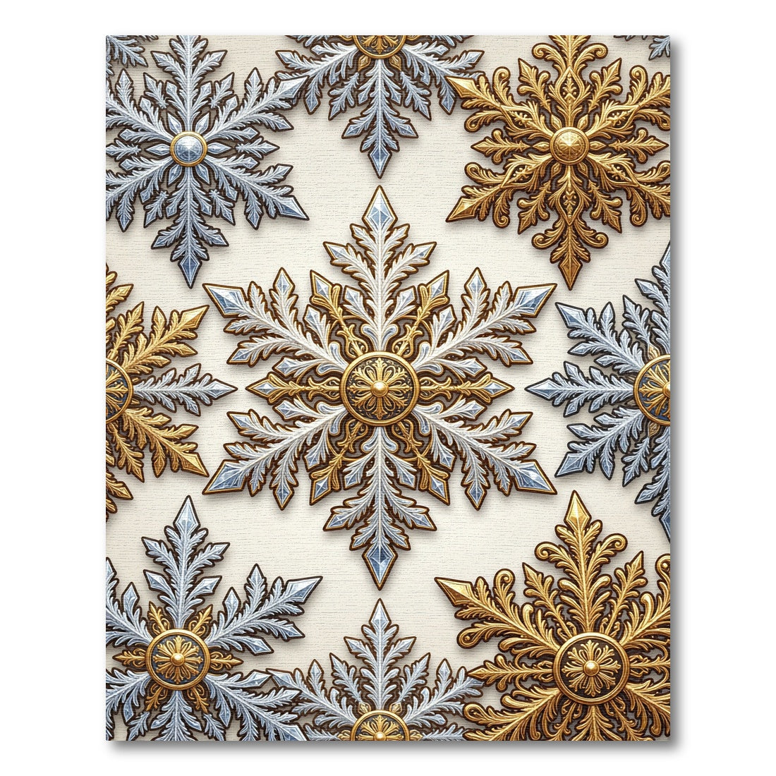 Metallic Gold and Silver Winter Snowflake Rug